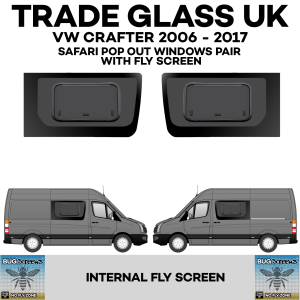 trade glass uk vw crafter old shape 2006 2017 safari pop out large window driver passenger both bug screens