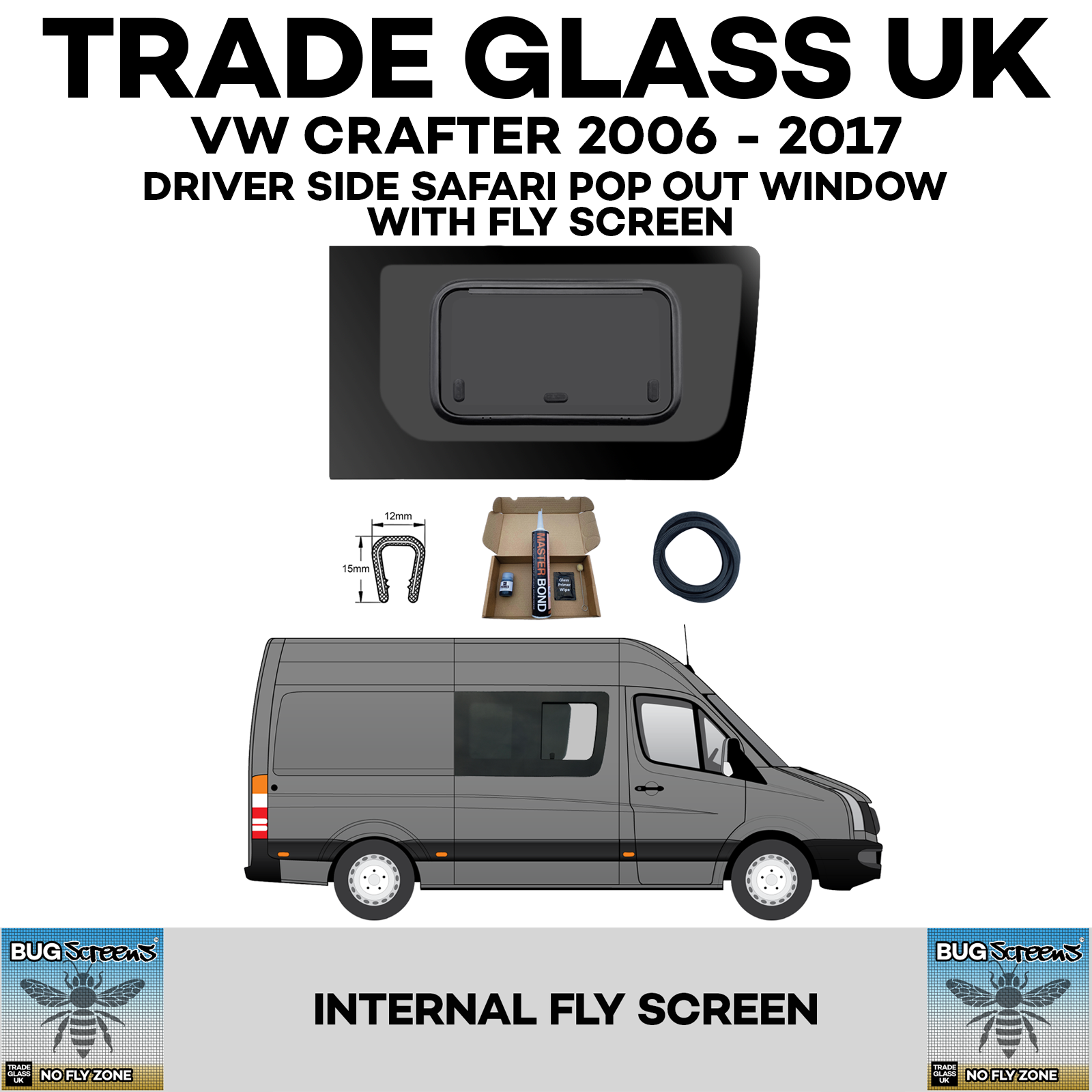vw crafter old shape 2006 2017 safari pop out large window driver bug screens