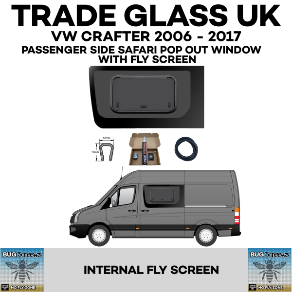 trade glass uk vw crafter old shape 2006 2017 safari pop out large window passenger bug screens