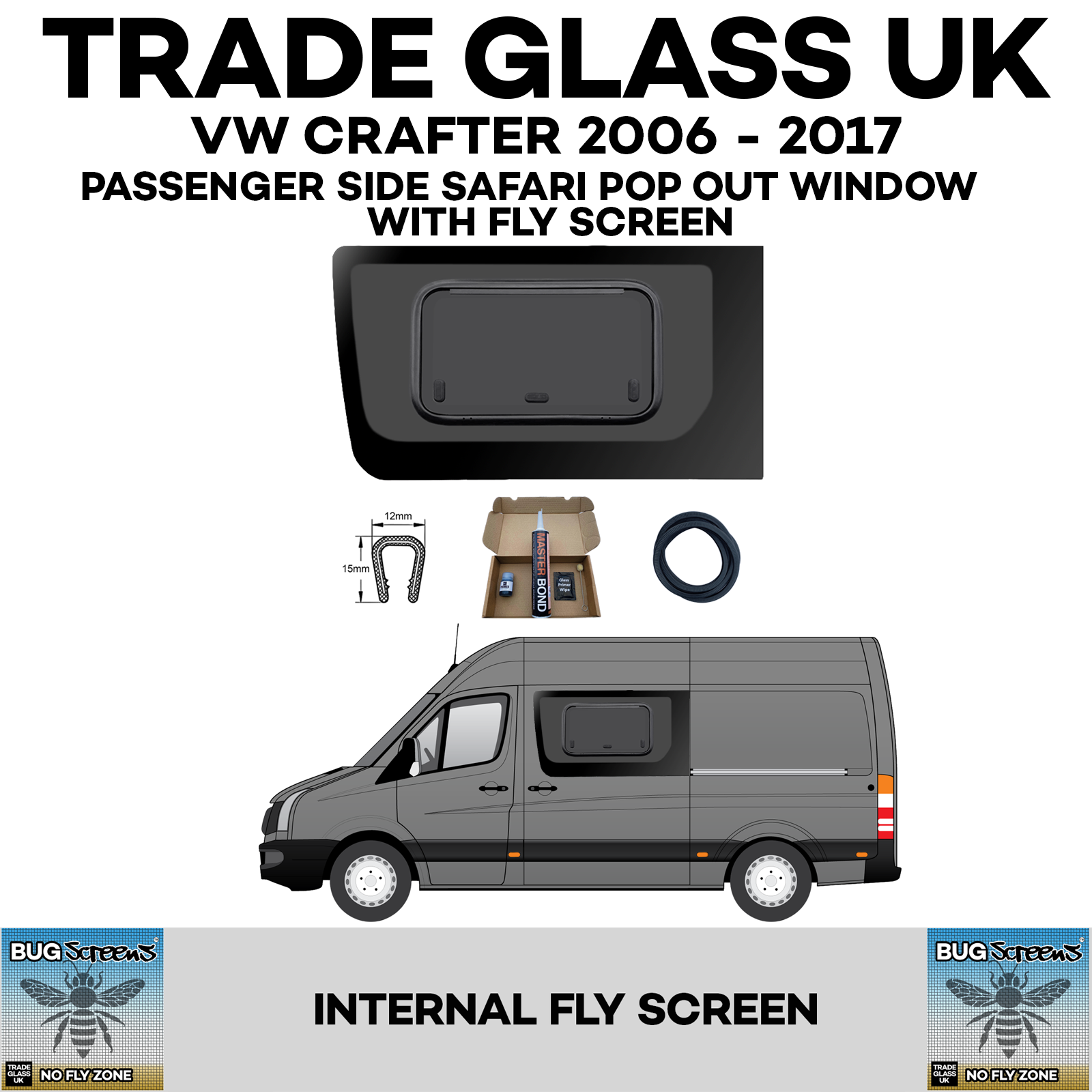 vw crafter old shape 2006 2017 safari pop out large window passenger bug screens