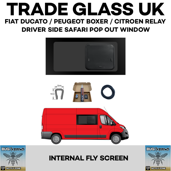 trade glass uk fiat ducato citroen relay peugeot boxer small pop out window driver built in fly screen bug screens