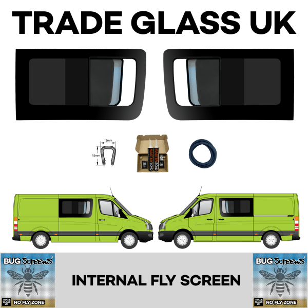trade glass uk vw sprinter mercedes crafter mwb lwb 2006 2017 old sliding window passenger driver both built in fly screen