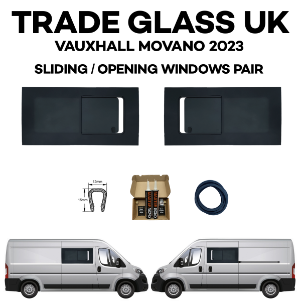 trade glass uk vauxhall movano 2023 sliding windows passenger driver both